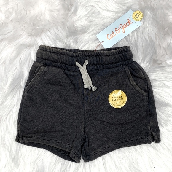 3/$12 Charcoal Grey Acid Washed Cloth Shorts with Drawstring - Picture 1 of 3